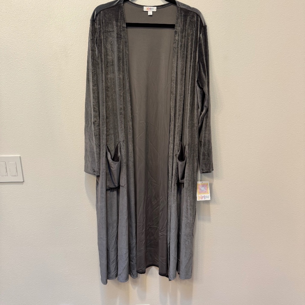 Brand New LuLaRoe Size XL Gray Velor-like Sarah Cardigan